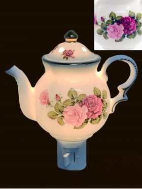 Porcelain Floral Teapot Night Light With Gift Box